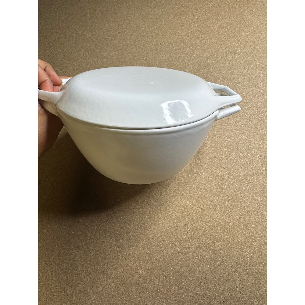 Vintage Copco D2 White Enamel Cast Iron Dutch Oven Michael Lax Denmark 8.5" Pot